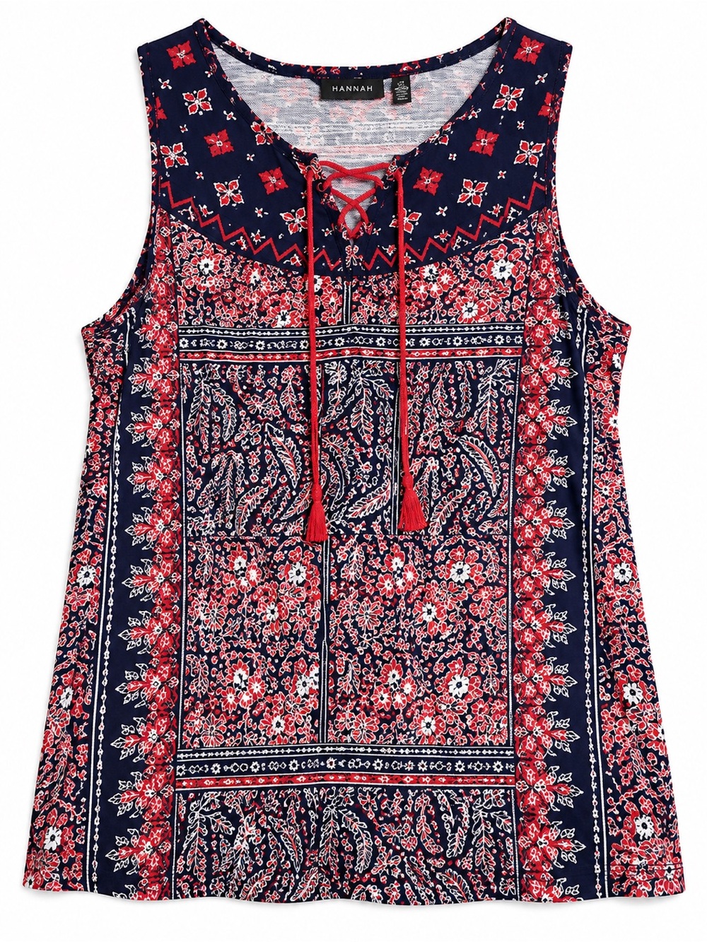 Hannah Womens Small Sleeveless Lace Up Boho Paisley Tunic Top NWT